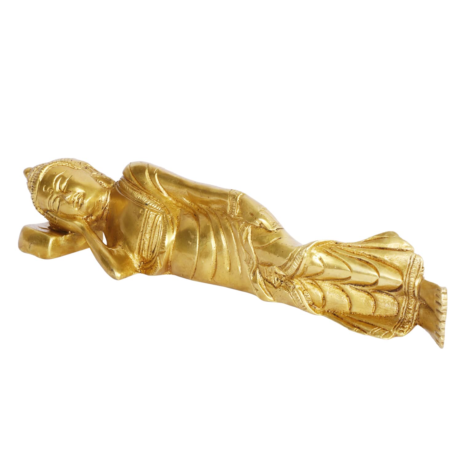ARTVARKO Brass Sleeping Buddha Idol Resting Tibetan Budddhism Handcrafted Statue for Table Shelf Home Decor Murti Gift Living Room 10 Inch