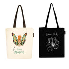 Peach Blossom Tote Bags with Zip,100% Cotton Shopping/Grocery Bag, Multi-Purpose Bag 5kgs Capacity, 2 Pack (Cbag_ZIP_WhiteMagical_BlackBlombaby)