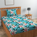 Homedy Cotton 210 tc Flat Single | Diwan | Single Mattress Coat Bed Bedsheets for Summer Winter Breathable | Wrinkle Free (Size-60 X 90 Inch) with 1 Pillow Cover 60 x 90 Inches, Floral, Green Kafalo