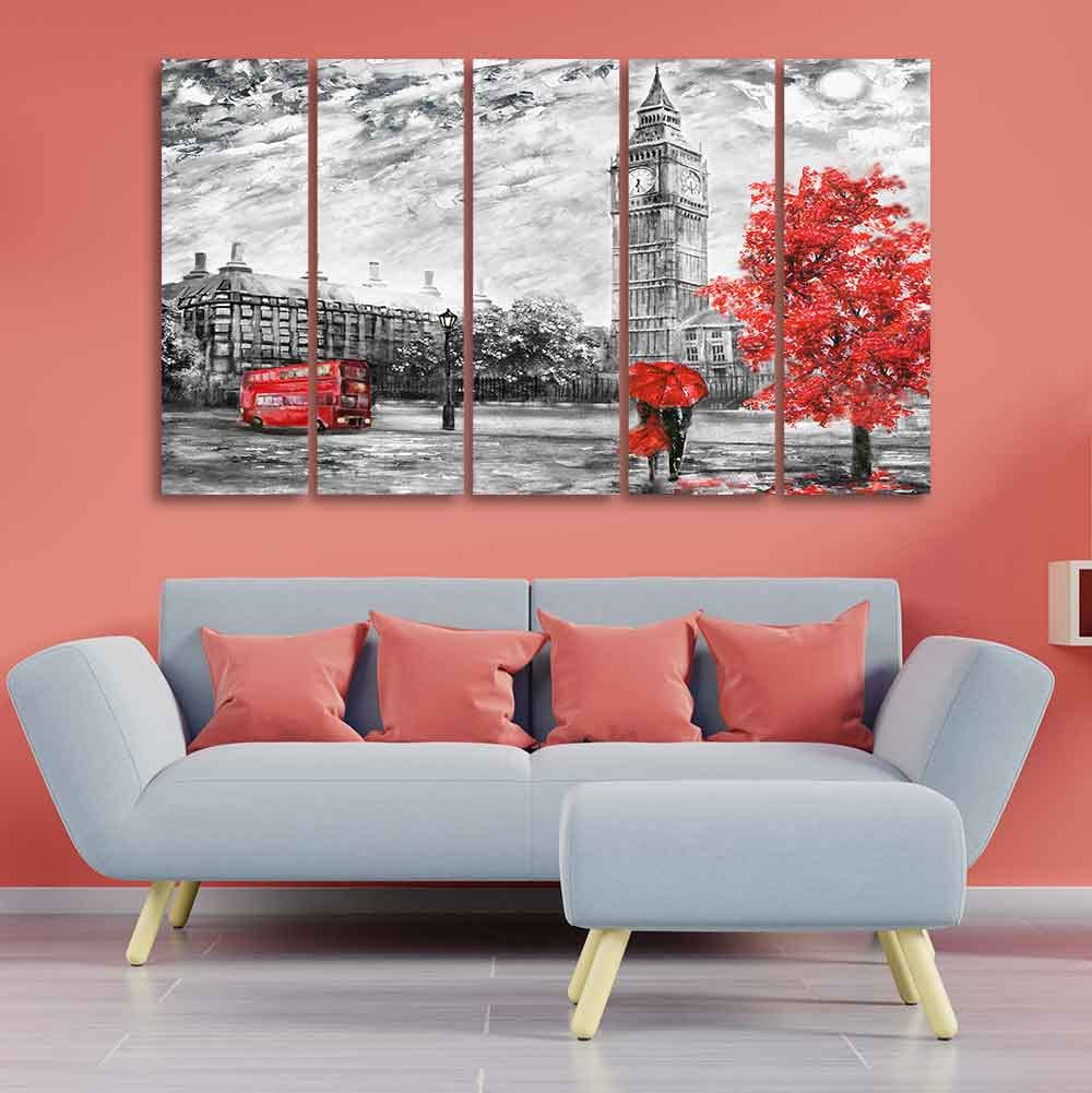 VIBECRAFTS Beautiful View of London Wall Painting Set of Five Pieces For Home|Office|Living Room|Gift (PTVC5Pcs4_8632)