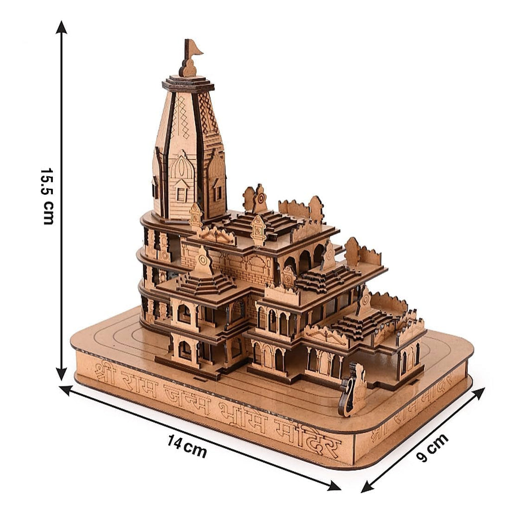 Toomh Ram Mandir Ayodhya Model 3D Replica Handcrafted Wooden Traditional - Intricate MDF Authentic Design Ideal for Home Temple, Car Dashboard, Home Decor & Gifts