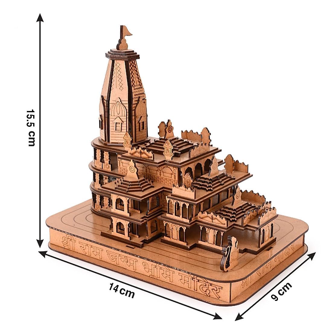 Toomh Ram Mandir Ayodhya Model 3D Replica Handcrafted Wooden Traditional - Intricate MDF Authentic Design Ideal for Home Temple, Car Dashboard, Home Decor & Gifts