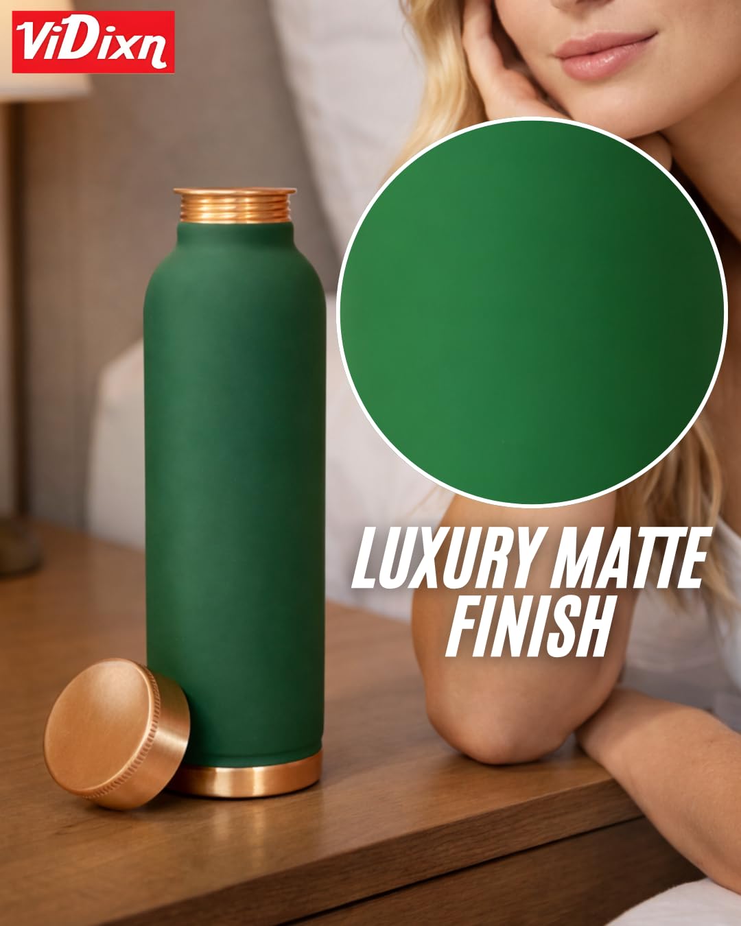 viDixn 100% Pure Copper Water Bottle 950ml – Ayurvedic Leak-Proof Copper Bottle for Drinking Water – Handcrafted Mandala Design – BPA-Free & Eco-Friendly – Improves Immunity & Digestion (SEA GREEN)