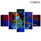 VIBECRAFTS Shree Kanha Playing Flute 5 Pieces Premium Wall Painting For Home|Office|Living Room|Gift (PTVC5Pcs1_5508)