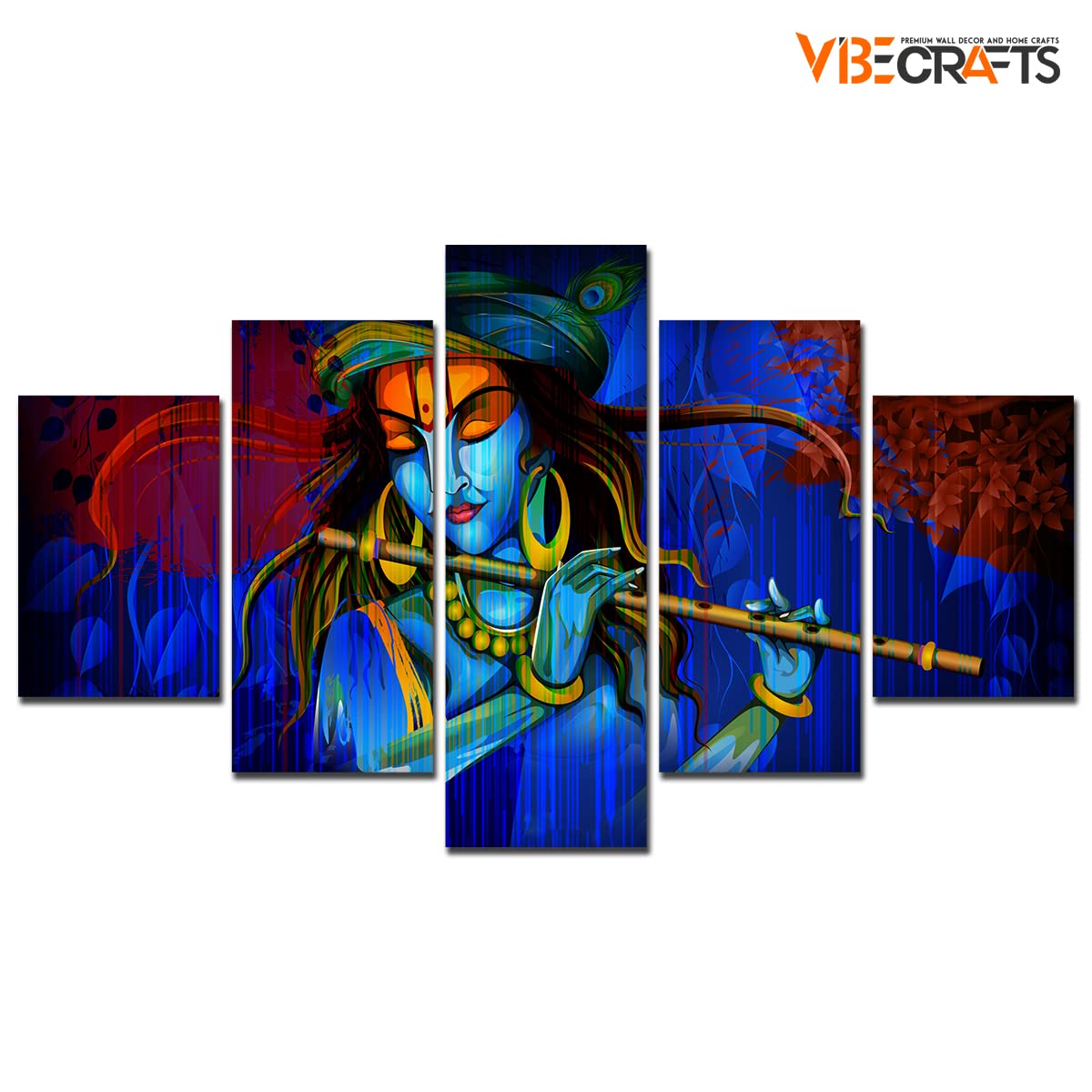 VIBECRAFTS Shree Kanha Playing Flute 5 Pieces Premium Wall Painting For Home|Office|Living Room|Gift (PTVC5Pcs1_5508)