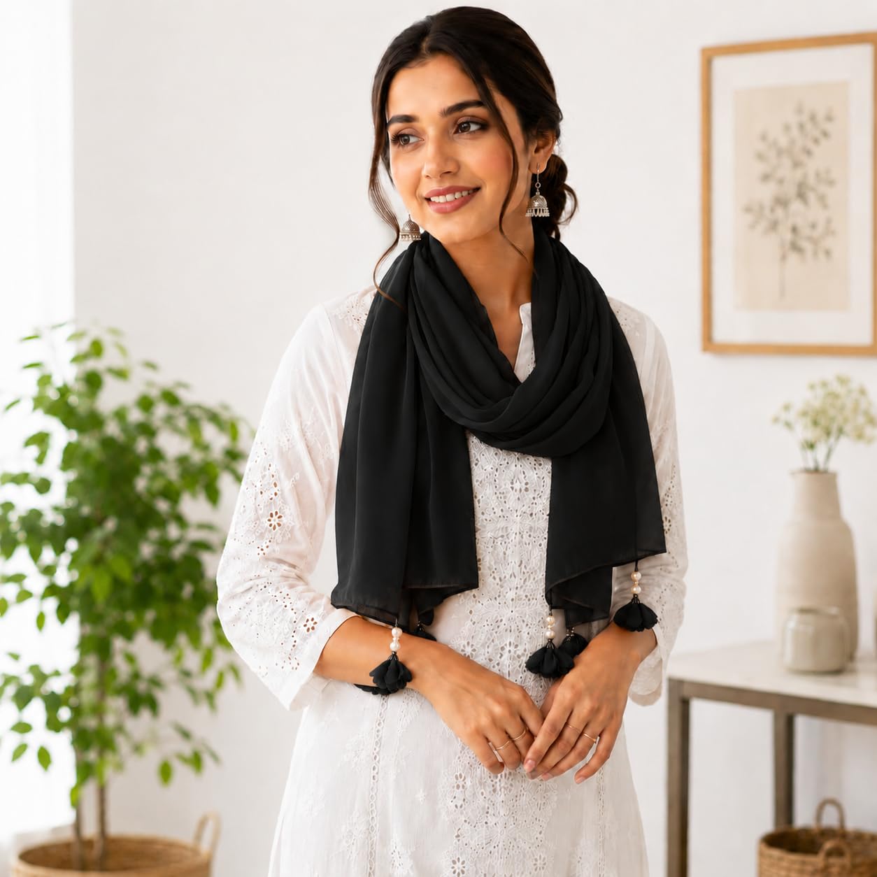 Women’s Chiffon Scarf Soft Lightweight Premium Stoles for Girls & Women | Stylish Modest Wear Dupatta for Daily & Party Use (Black)
