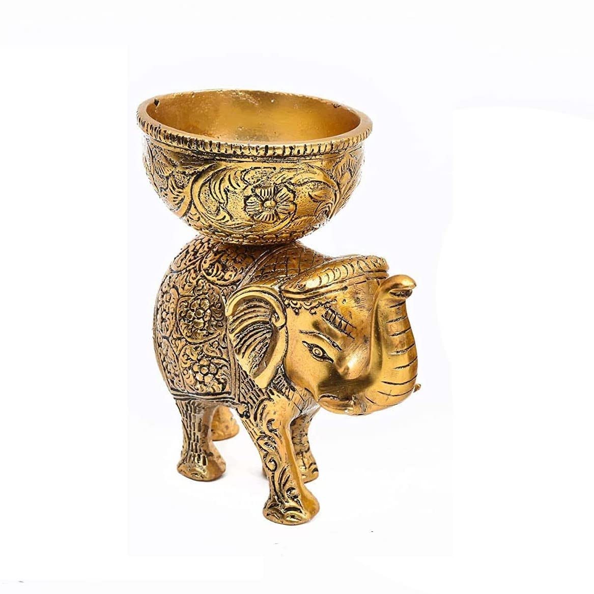 KridayKraft Metal Elephant Dry Fruit Bowl Showpiece Gold Polish for Your Home,Office Table & Gift Article,Animal Decorative Showpiece Figurines.