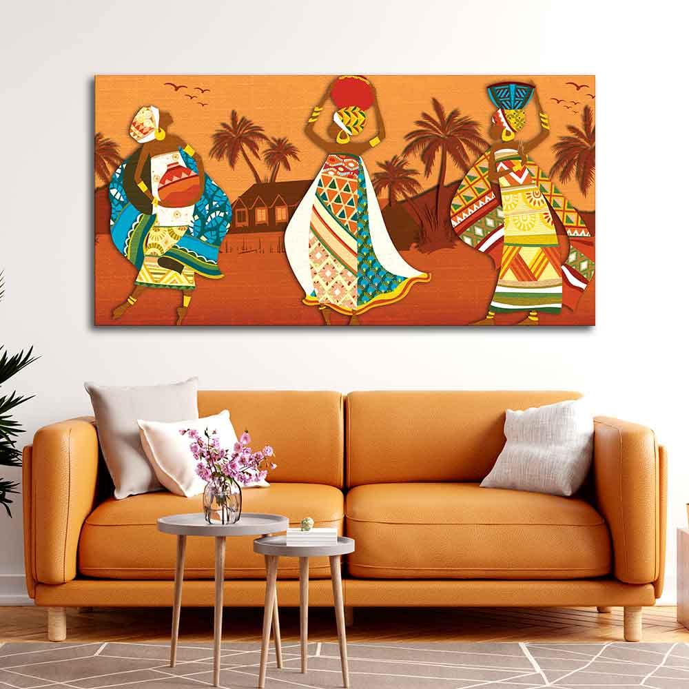 VIBECRAFTS Canvas Paintings for Living Room Drawing Room Canvas Wall Painting of African Lady Dancing for Home|Office|Gift(PTVCH_2391)(48 x 24 Inches)