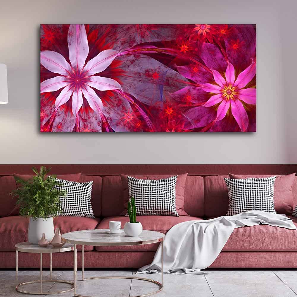 VIBECRAFTS Exotic looking Flowers with Natural 3D Leaves Premium Canvas Wall Painting With Frame for Living Room Drawing Room Home|Office|Gift (PTVCH_2221)