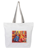 WOTM On The Move Tote | Premium Printed Cotton Canvas Tote Bag with Zipper & Inside Pocket, Stylish Everyday Travel Bag for Work, College, Office, Travel, Shopping (Indian Beauty)