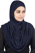 MyBatua Women's 2-Piece Al-Amira Hijab with Under Scarf/Cap/Bonnet in Soft Viscose Jersey, Ready to Wear HJ-129 (Navy Blue)