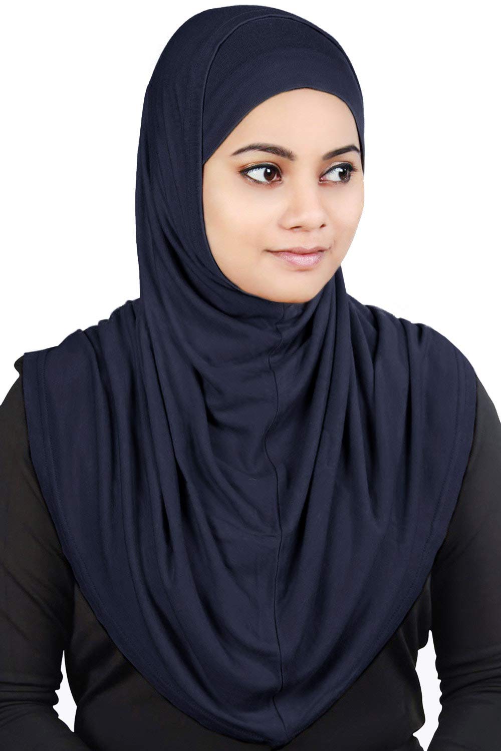 MyBatua Women's 2-Piece Al-Amira Hijab with Under Scarf/Cap/Bonnet in Soft Viscose Jersey, Ready to Wear HJ-129 (Navy Blue)