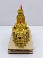 Wooden Dwarikadeesh Temple Miniature Model, Golden Finish, Decorative Religious Showpiece with Red Flags