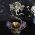 ARTVARKO Brass Ganesha Ganesh Diya Stand Incense Burner and Diya Jyoti Deepak Oil Lamp Diwali Gift Tealight Loban Holder Aarti Stand for Home Office Temple Puja 8.5 Inch