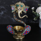 ARTVARKO Brass Ganesha Ganesh Diya Stand Incense Burner and Diya Jyoti Deepak Oil Lamp Diwali Gift Tealight Loban Holder Aarti Stand for Home Office Temple Puja 8.5 Inch