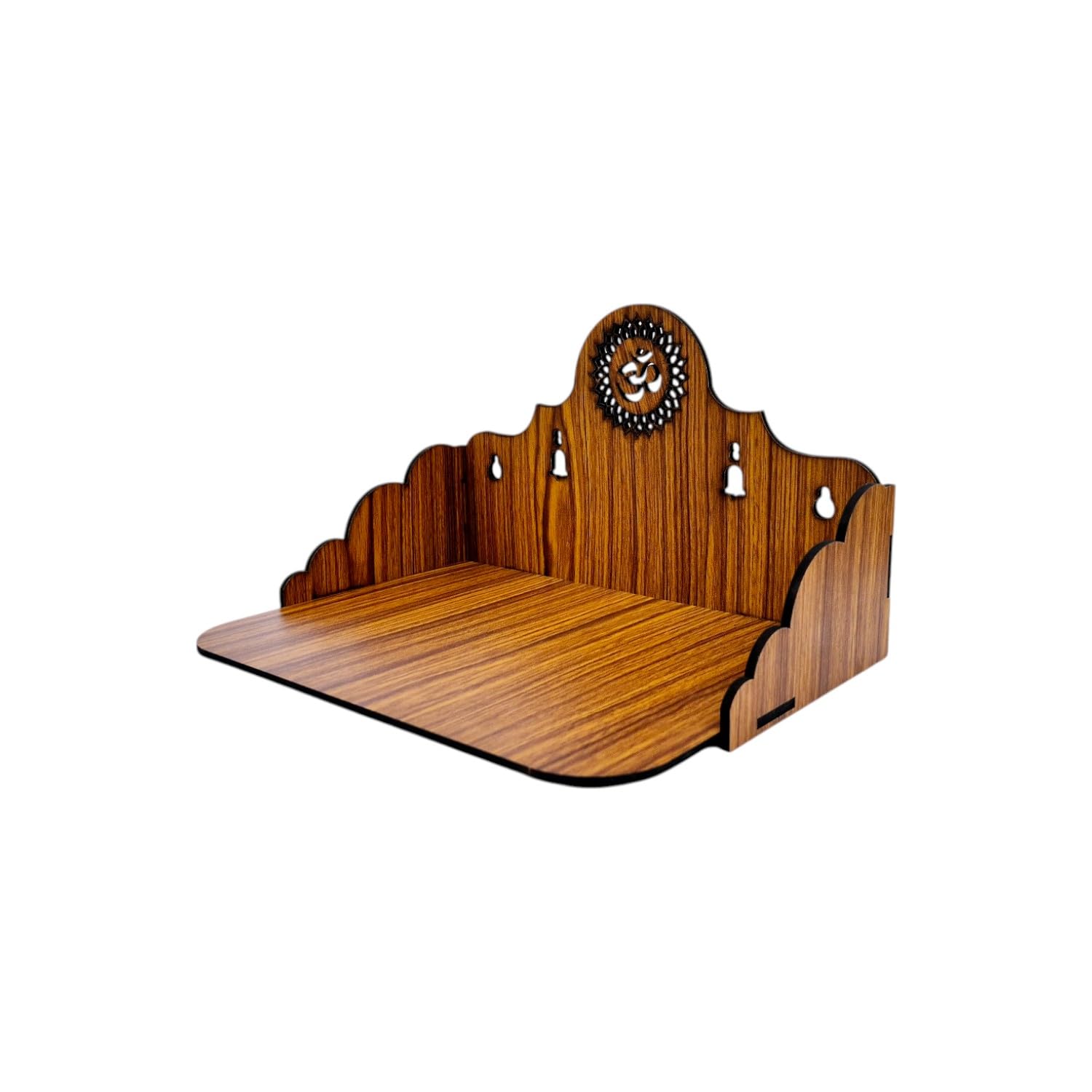 giftingcare Wooden Temple for Home & Office | Wall Mounted & Tabletop Pooja Mandir | Modern Wooden Puja Stand with Drawer | Teak Finish for Pooja Room, Shop & Living Room Decor