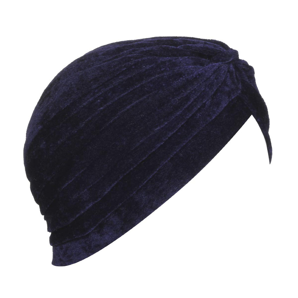 BISMAADH Velvet Soft Pleated Pre Tied Knot Readymade Turban/Pagri Head Wraps for Men & Women Blue