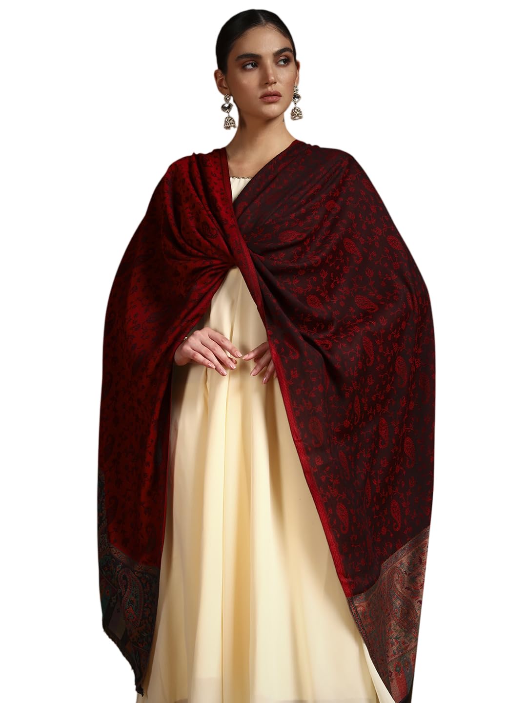 Pashmoda Women Gulpari Kaani Stole, Authentic Kashmiri Luxury Pashmina Style Shawl, Stole, (Size 28x80 Inches, Maroon Color) MAVST06