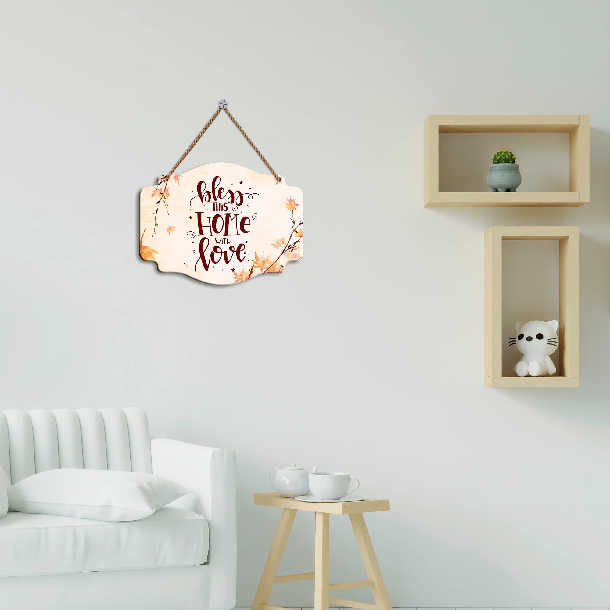 Artvibes Bless This Home with Love Wooden Wall Hanging Decoration Items for Home | Quotes Decor Item | Home Quotes Wall Hanging | Modern Decor Items | Wall Poster | Unique Gift Items (WH_3607N)