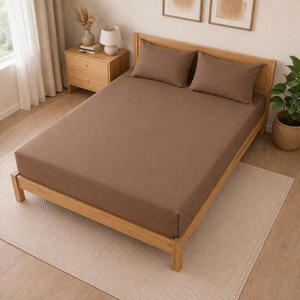 THE HOME STYLE Solid Cotton Feel Pillow Covers (18 x 28 inches, Set of 2 Pcs) | 300 TC | Super Soft & Smooth (Coco)