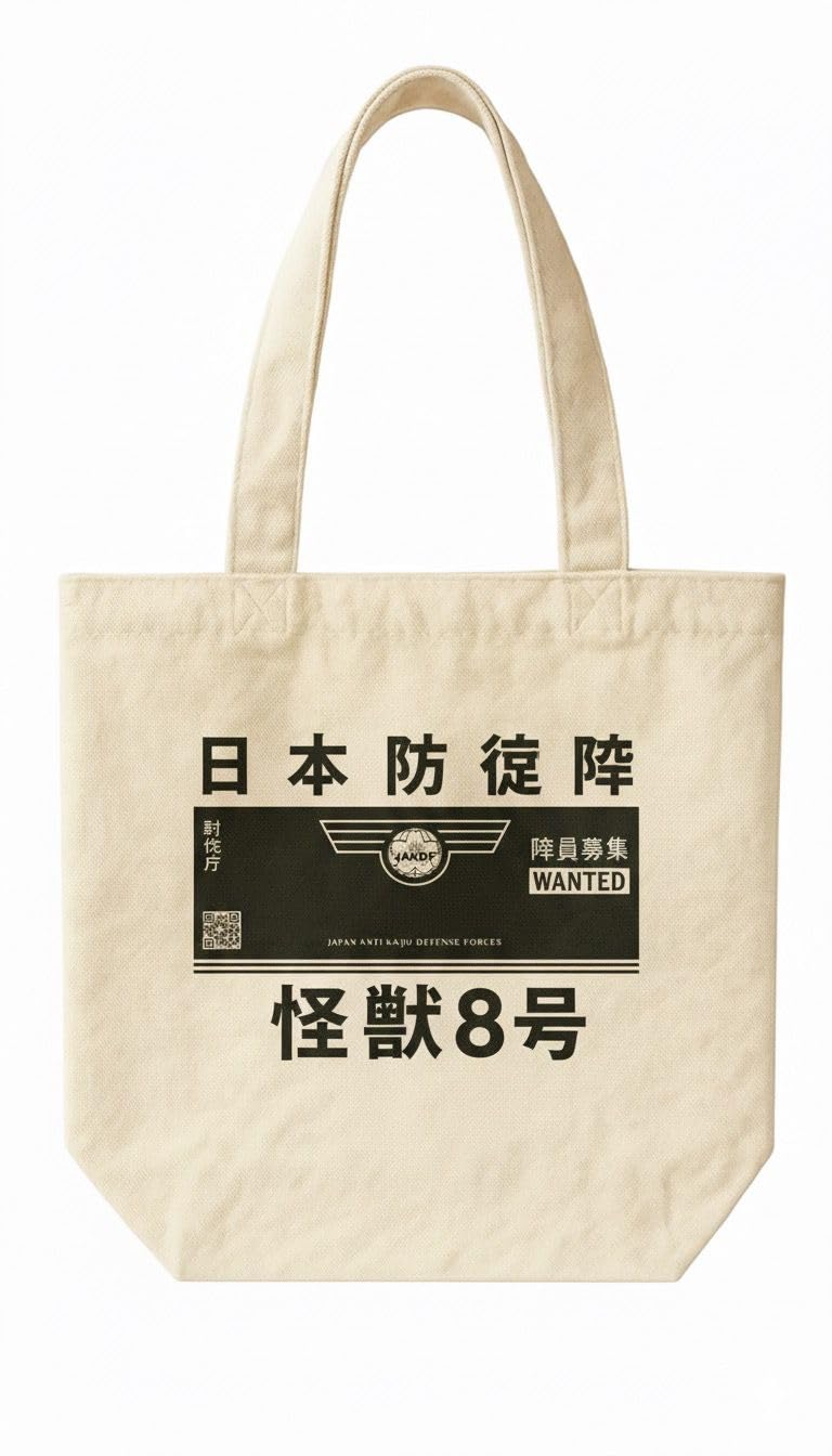 LidLoom Cotton Canvas Tote Bag for Women & Men | Black Kaiju No. 8 Design Sticker | Eco-Friendly, Washable, Lightweight Shoulder Bag for Shopping, Office & Travel