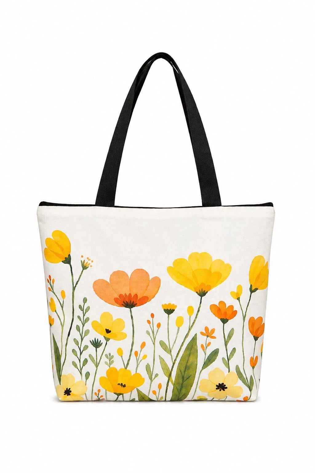 HOMELYA Large Cotton Canvas Zippered Tote Bag for Women | Reusable Eco-Friendly Shoulder Carry Bag | Spacious Shopping, Office & College Handbag (Daisy Bloom)
