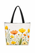 HOMELYA Large Cotton Canvas Zippered Tote Bag for Women | Reusable Eco-Friendly Shoulder Carry Bag | Spacious Shopping, Office & College Handbag (Daisy Bloom)