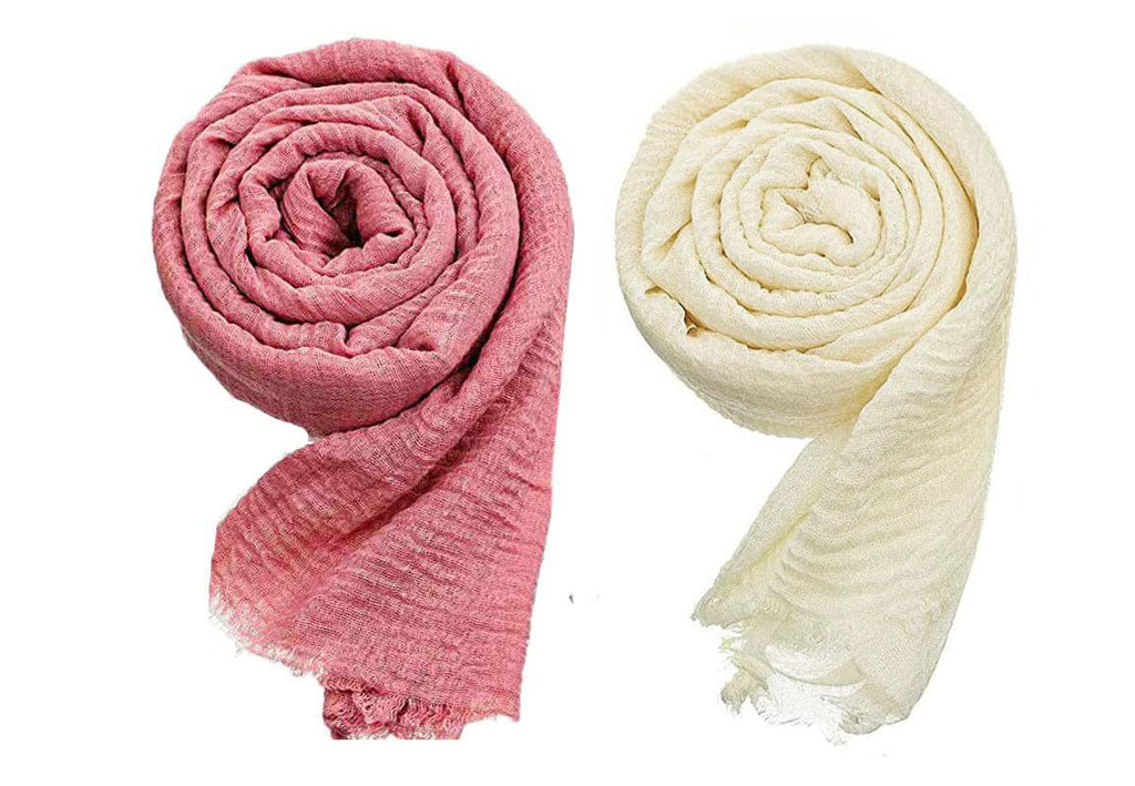 ICW Women's Ironless Crinkle Cotton Hemp Summer Scarf Stoles Shawl Face Head Cover For Girls (90 x 180 cm)