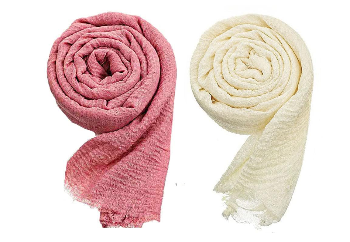 ICW Women's Ironless Crinkle Cotton Hemp Summer Scarf Stoles Shawl Face Head Cover For Girls (90 x 180 cm)
