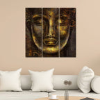 VIBECRAFTS 3 Pieces Sculpture Buddha Canvas Wall Painting Fitted With Wooden Frame For Home | Office | Living Room | Gifts (PTVC3Pcs1_9590)
