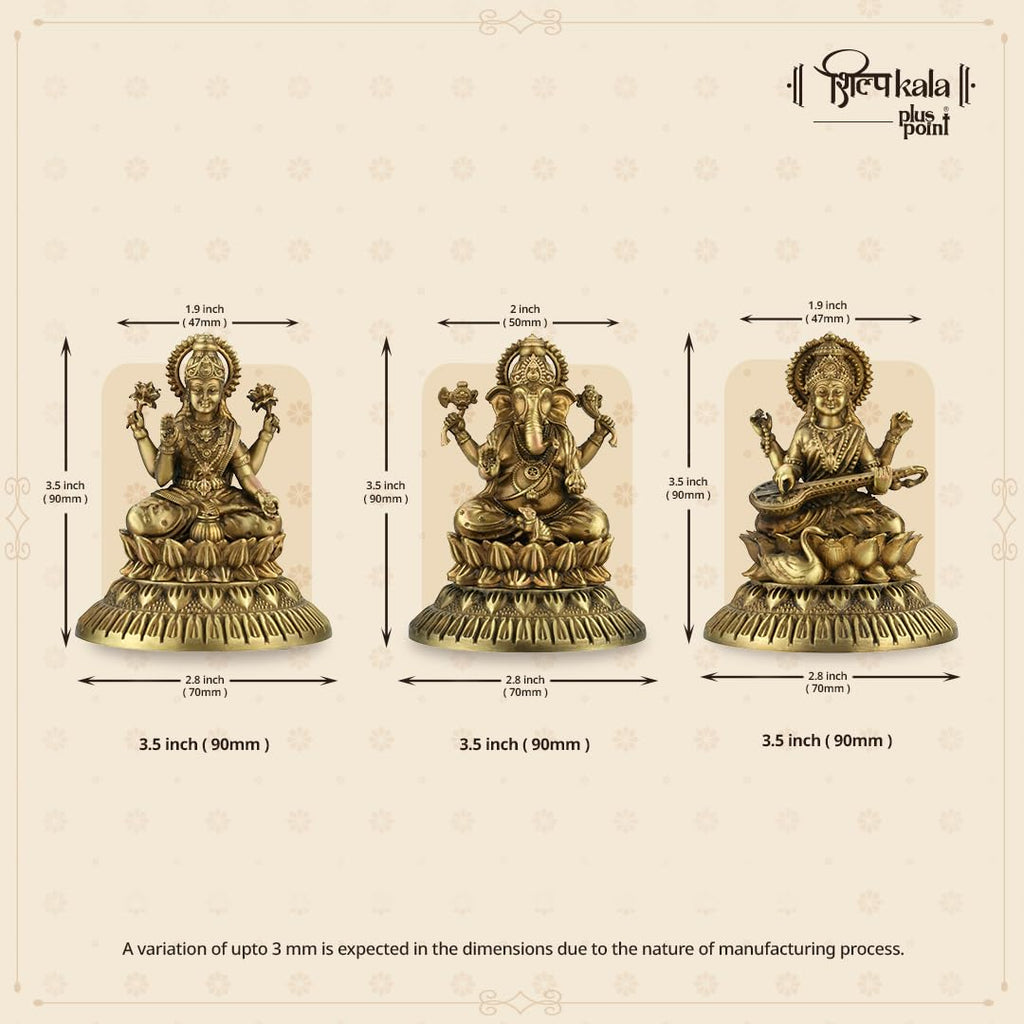 Shilpkala Ganesh, Laxmi & Saraswati Ji Brass Idol 3.5 Inch - Decorative Brass Items for Temple & Home, Spiritual Gift Item for Wedding & Farewell, Statue for Daily Worship (Coffee Antique)