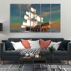 VIBECRAFTS Premium Wall Painting of Ship on the Ocean Five Pieces For Home|Office|Living Room|Gift (PTVC5Pcs4_8610)