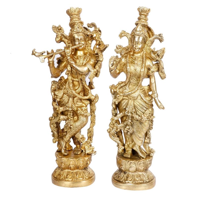 SVARUP Brass Radh Krishna Idol in Gold Color Height 14 Inch