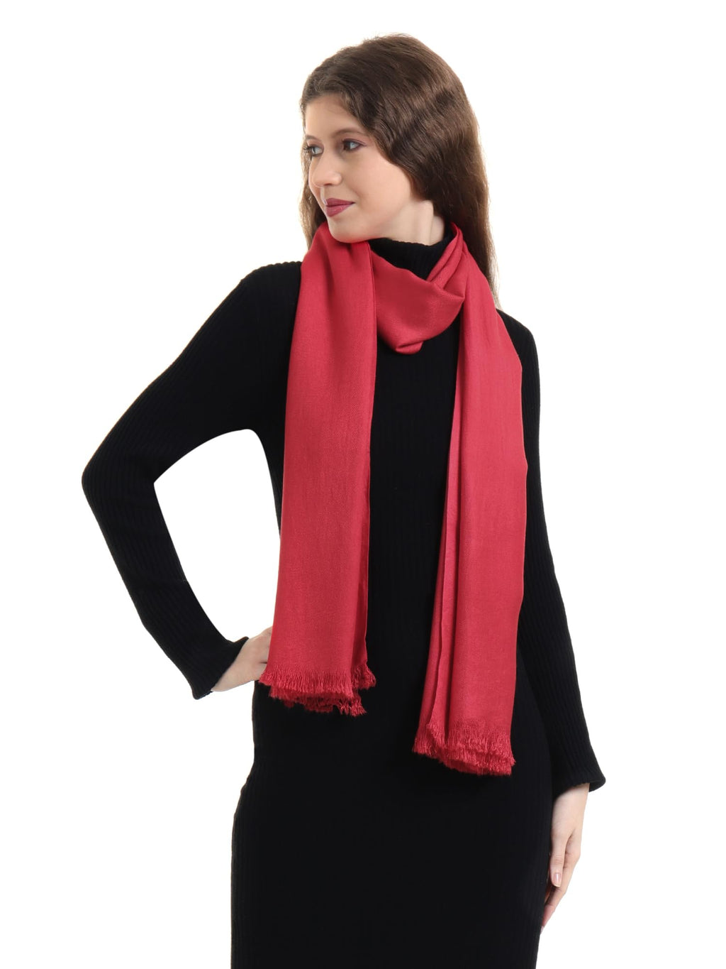 EH Viscose Pashmina Female Scarf For Women, Twill Weave, Thick, Solid Color Wraps, All Weather, Large, Warm, Very Soft Pashmina Feel Scarves (RED)