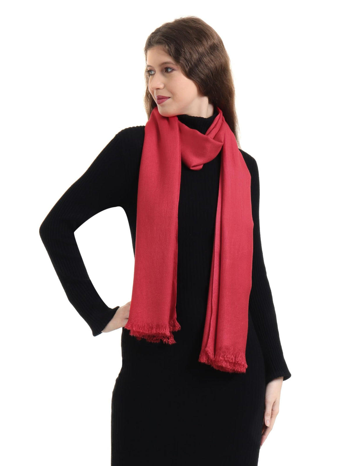 EH Viscose Pashmina Female Scarf For Women, Twill Weave, Thick, Solid Color Wraps, All Weather, Large, Warm, Very Soft Pashmina Feel Scarves (RED)