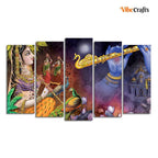 VIBECRAFTS Five Pieces Wall Painting Set of Radha Krishna Warli Art For Home|Office|Living Room|Gift (PTVC5Pcs2_6609)