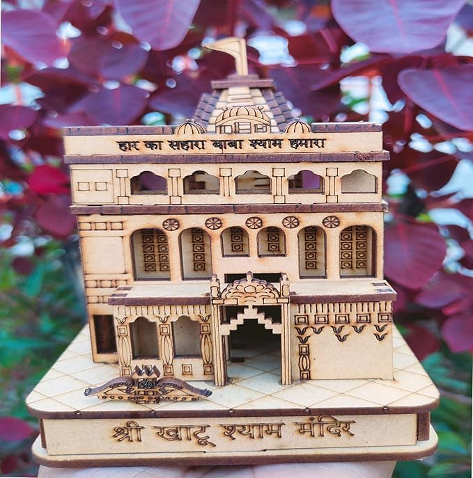 ANI DIVINE Khatu Shyam Mandir Large Beautiful Miniature Wooden 3D Model for Home Temple Car Dashboard Gift