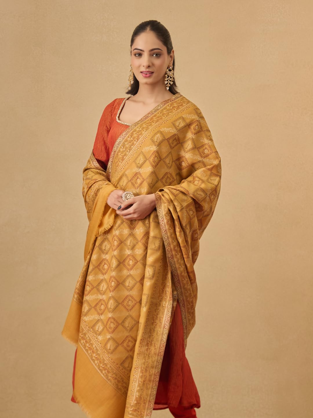 Pashmoda Women Mahtab Kashmiri Jamawar Woven Design Shawl (Size: 40x80in, 101x203cm) SECS56