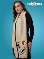 Pick Ur Needs Women Winter Woolen Muffler with Trendy Patch Design Soft Warm Knitted Scarf for Girls & Ladies Stylish Casual Mufflers (Cream)