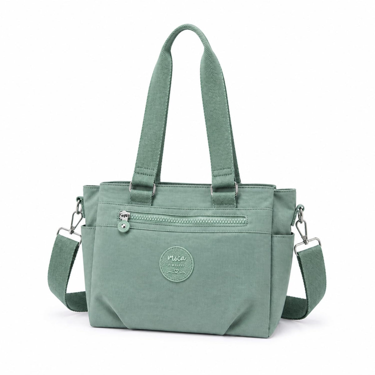 MOCA Women Nylon Tote Bag Lightweight Waterproof Handbag Large Capacity Multi Compartment Shoulder Crossbody Bag Daily Use Office Travel College Ladies Purse with Zipper (Matcha)
