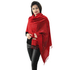 HAUTEMODA Women's Pashmina Wool Kashmiri Embroidered Stole (Ad002Arre27_Red_Medium)