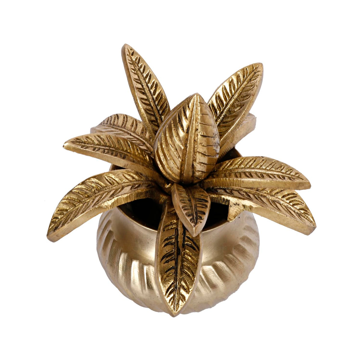ARTVARKO Brass Mangalkari Kalash for Pooja with Leafs Coconut Auspicious Kalash Lota for Wealth Prosperity Home Office Temple Showpiece Gift 5 Inch