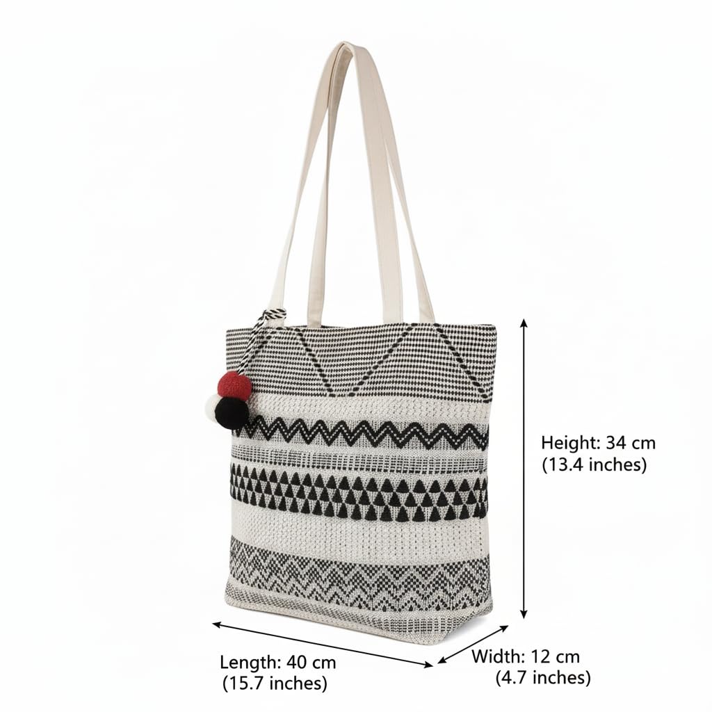 ALII AND ALIIZEY Women's Shoulder Tote Bag (Cream & Black)