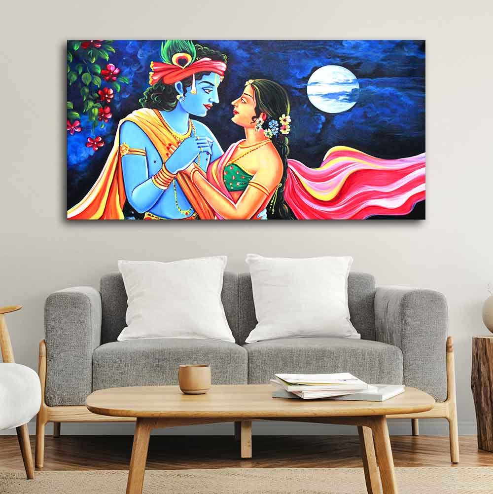 VIBECRAFTS Canvas Paintings for Living Room Drawing Room Love Of Radha Krishna Canvas Wall Painting Fitted With Wooden Frame For Home | Office | Living Room | Gift (PTVCH_2485)