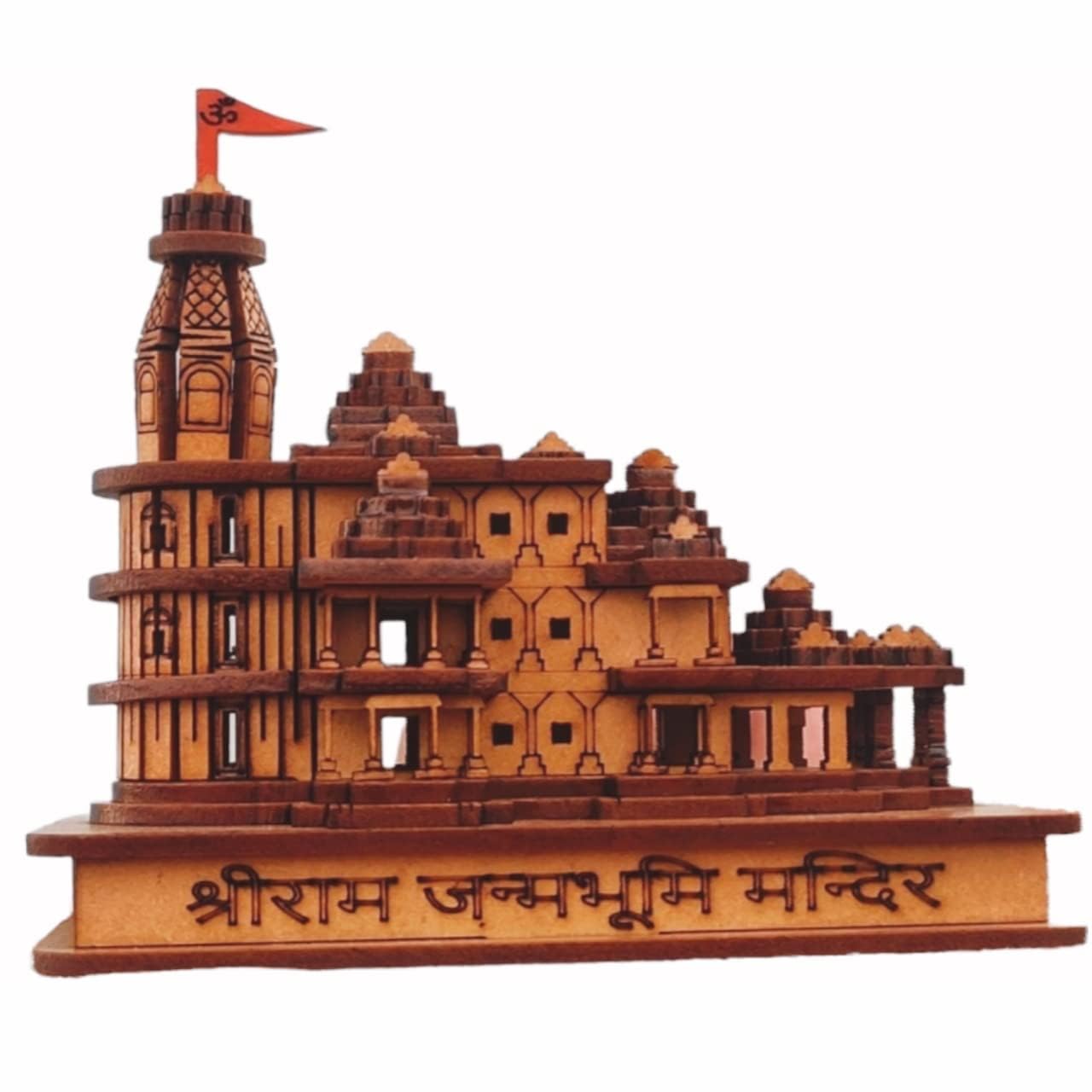 Ram Mandir Ayodhya Model 3D (led light) Replica Handcrafted Wooden Traditional - Intricate MDF Craftsmanship, Authentic Design with multicolour led light, size (6x4) inch/(15/8/13 CM.) (Modern)