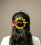 Handmade Crochet Flower Hair Bun Holder with Wooden Stick Pin, Green Floral Hair Accessory