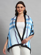 Ravaiyaa - Attitude is everything Women Lightweight Printed 100% Satin Silk Scarf Stoles Breathable Neckerchief Head Beach Wrap Scarves (Turquoise Blue Striped, 70 x 20 Inch)