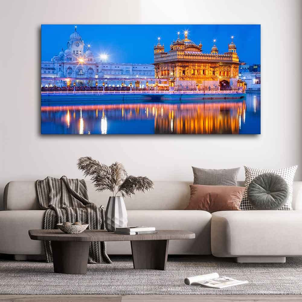 VIBECRAFTS Beautiful Gurdwara Sri Harmandir Sahib The Golden Temple Canvas Wall Paintings For Livingroom Drawing Room Wall Art Fitted with Wooden Frame for Home | Office | Gift (PTVCH_2256N)