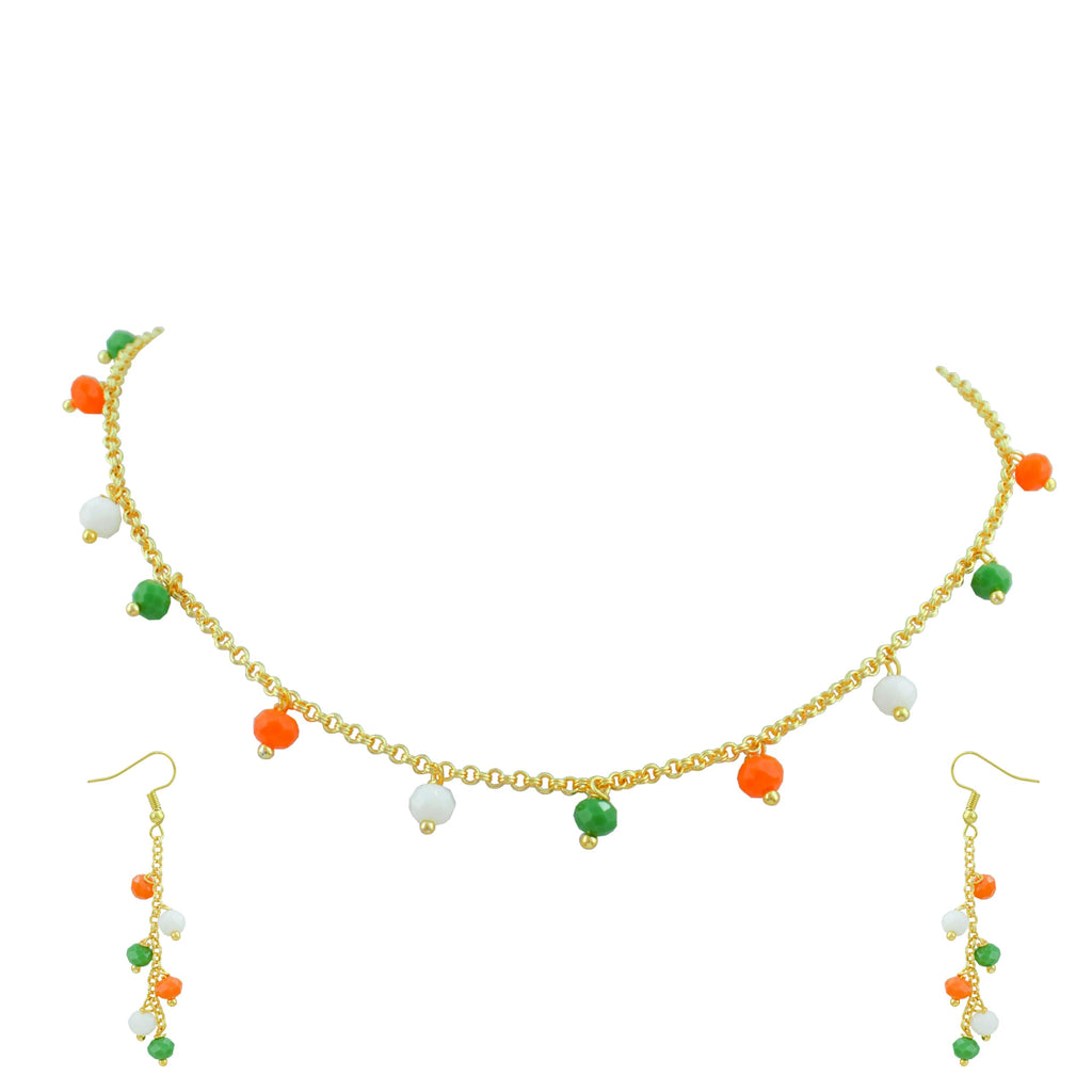 JFL - Jewellery for Less Fancy Tricolour Chain Necklace Set with Matching Earrings and Bracelet for Women & Girls | Handmade Independence Day & Republic Day Jewellery | Fashion Accessories