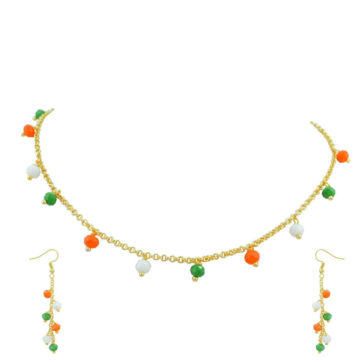 JFL - Jewellery for Less Fancy Tricolour Chain Necklace Set with Matching Earrings and Bracelet for Women & Girls | Handmade Independence Day & Republic Day Jewellery | Fashion Accessories